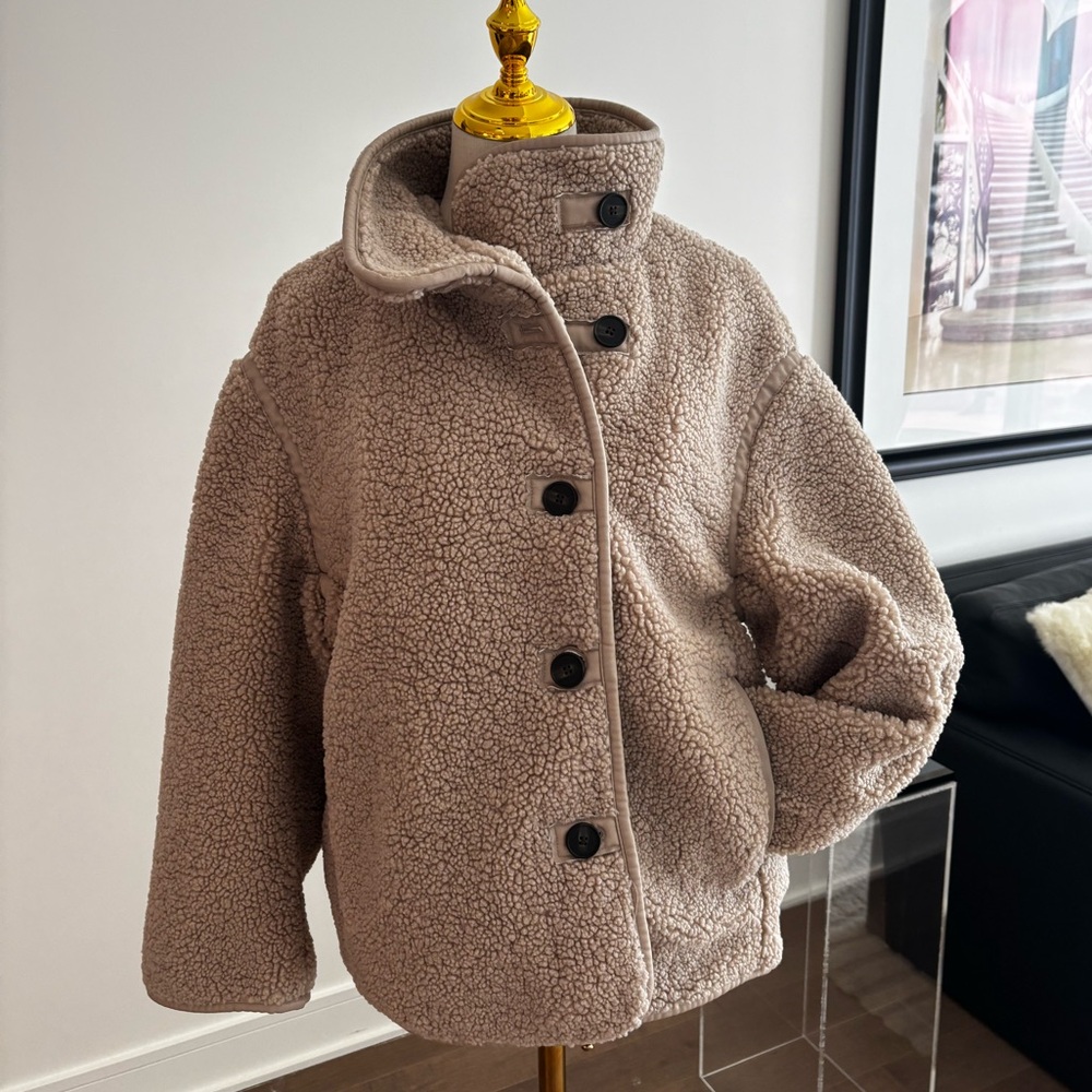 H&M Teddy Sherpa Jacket – Beige / Taupe – Size Small